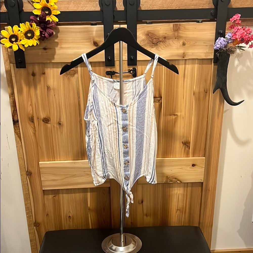 Paper Crane Striped Tank Top with Button Detail